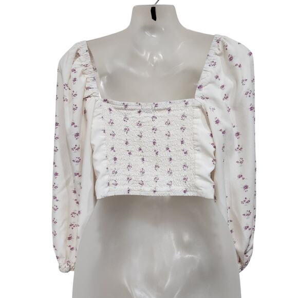 Wild Fable White Puff Sleeve Crop Blouse Milkmaid Cottage Tie Front Size Small - Picture 4 of 8